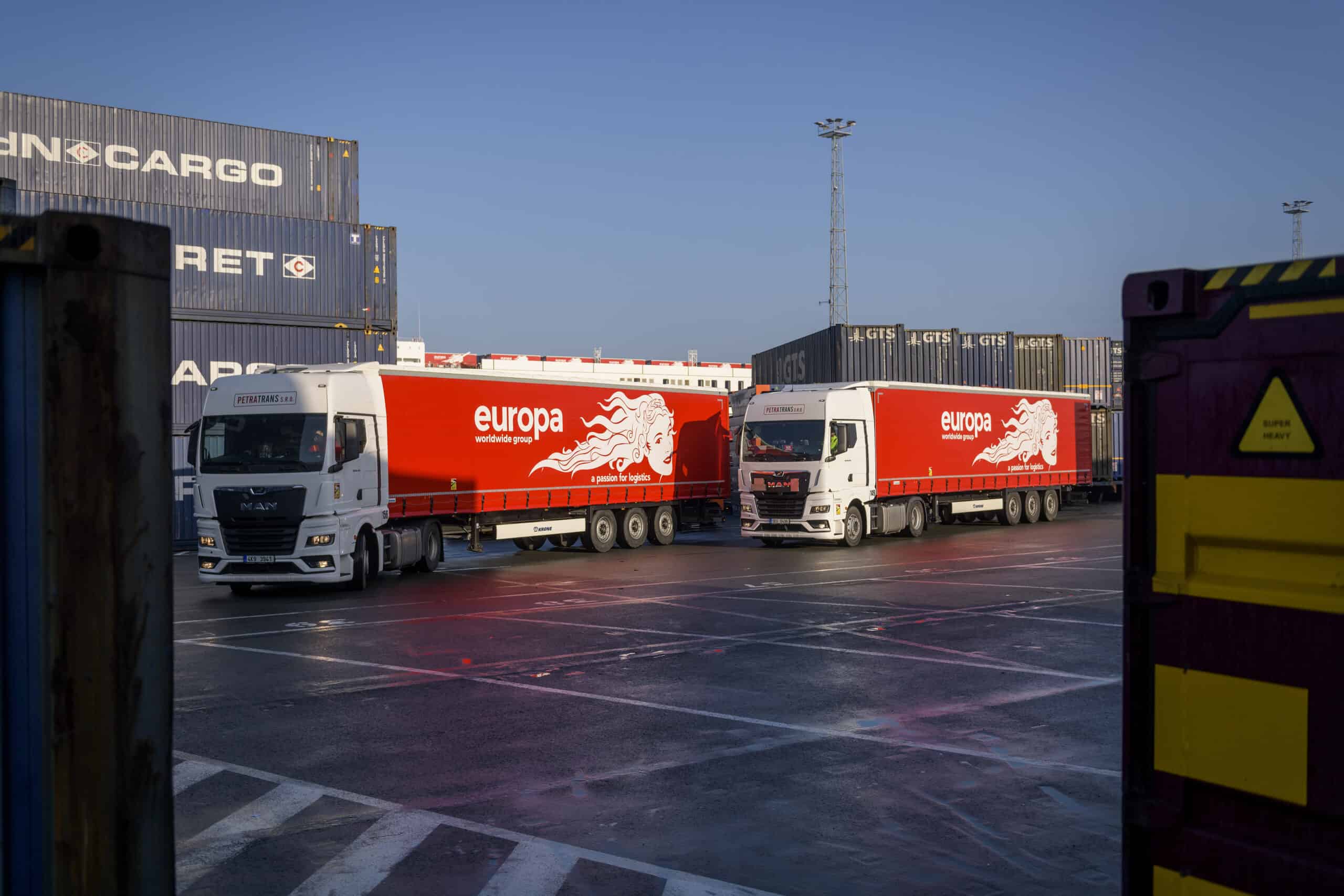 Europa Road trucks at the port